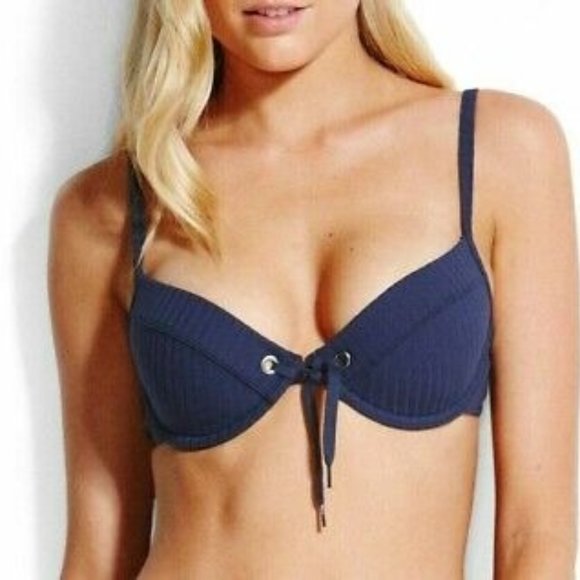 NWT Seafolly Inka Rib Sweetheart Bustier in Indigo - Picture 1 of 12